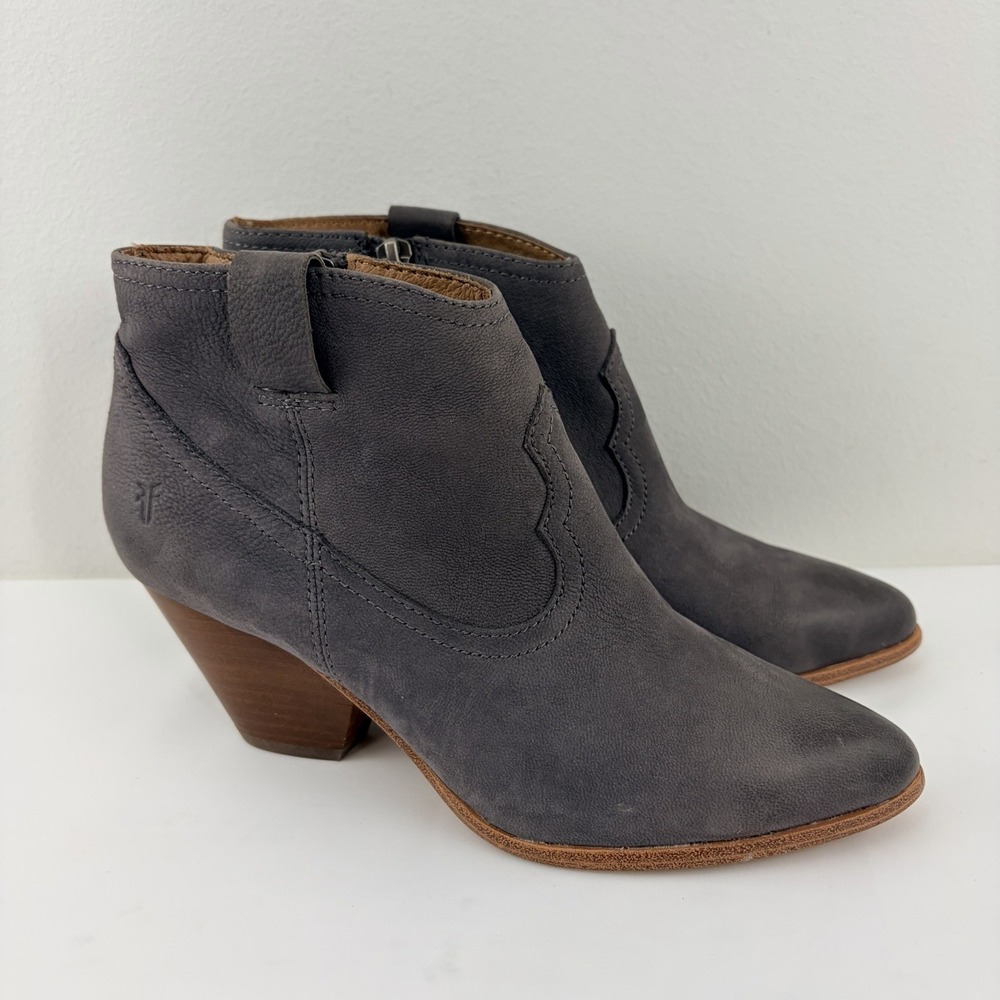 Frye Women's Gray Suede Ankle Booties Western Stacked Heel Size 6.5M